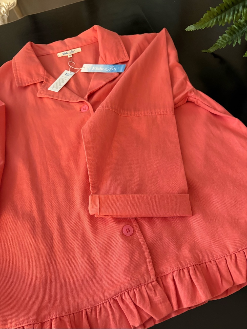 Ellen Tracy Coral Button-Front Ruffle Hem Shirt Jacket
